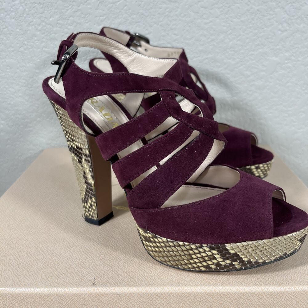 Prada Suede And Snakeskin Heels Sz 36 / US 5.5 w/ Dust‎ Bag & Box - Picture 7 of 16